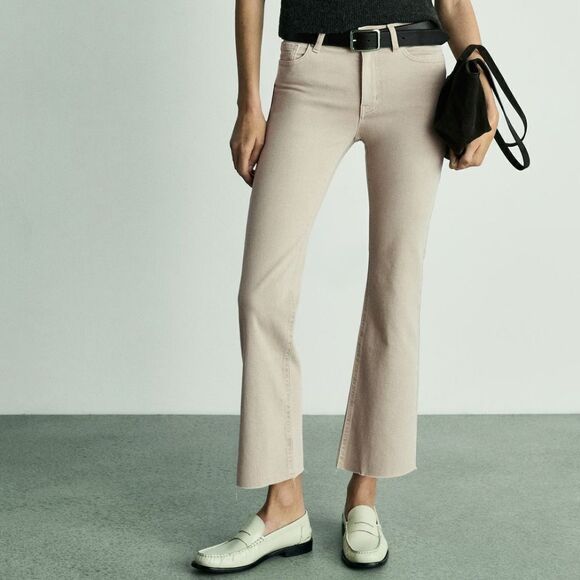 Mango Sienna flared cropped jeans size 10 In Army Green - Picture 3 of 15